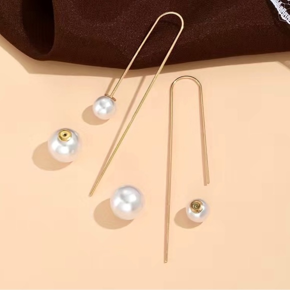 Pearl threader earrings. 2.7”x .7”. Simple but Elegant. Pearl bead unscrews. NIP - Picture 3 of 5